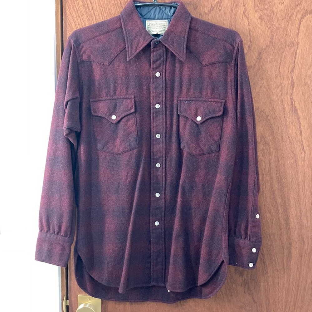 Pendleton Maroon Plaid Western Button-Up Long Sle… - image 1